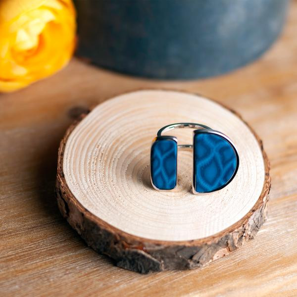 Jilzarah Navajo Blue Rhodium Double Cocktail Ring