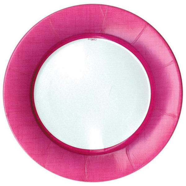 Caspari Round Paper Dinner Plates, Linen Border Fuchsia - 2 Packs (11372DP)