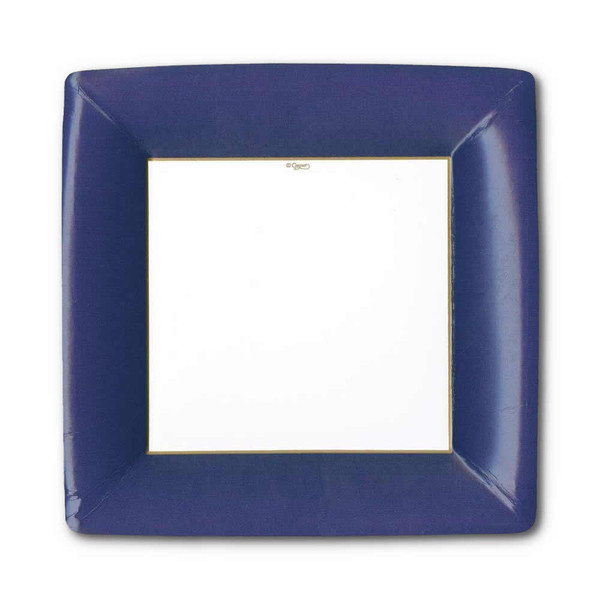 Caspari Square Grosgrain Border Paper Dinner Plates, Navy - 2 Packs (15370DP)