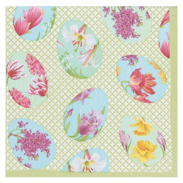 Caspari Paper Luncheon Napkins, Floral Decorated Eggs - 2 Packs (15690L)