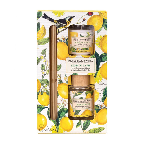 Michel Design Works Fragrance Diffuser & Votive Set, Lemon Basil (DVS8)