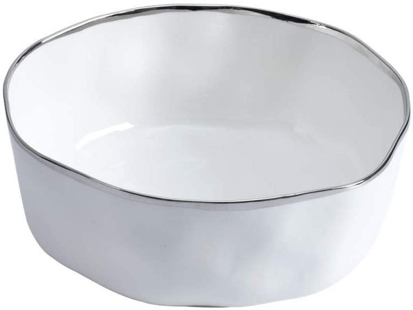 Pampa Bay Bianca Large Porcelain Bowl, White/Silver (CER-2647-W)