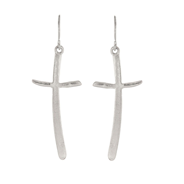 Rain Dangle Earrings, Cross - Silver (E1022S)