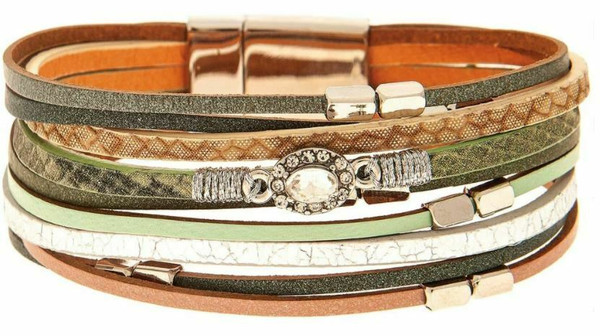 Rain Magnetic Bracelet, Mixed Media - Silver/Green (MB111)
