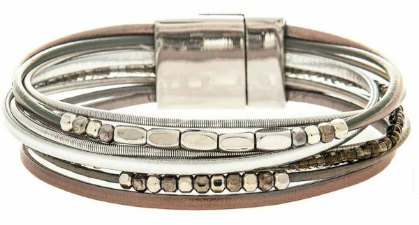 Rain Silver/Grey Mixed Media Magnetic Bracelet