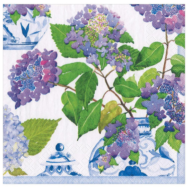 Caspari Paper Luncheon Napkins, Hydrangeas & Porcelain, 2 Pack (16400L)