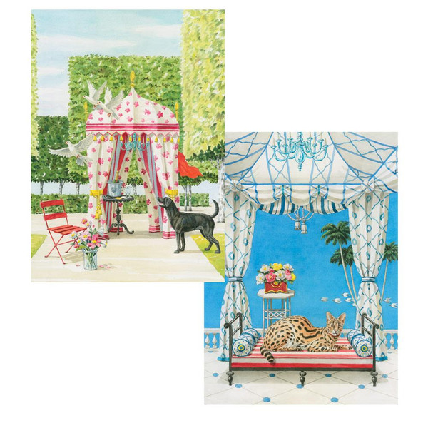 Caspari Assorted  Boxed Note Cards, Animals & Garden Pavilions, Box of 8 (90603.46)