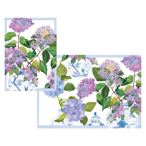 Caspari Assorted Boxed Note Cards, Hydrangeas & Porcelain - Box of 8 (91602.46)