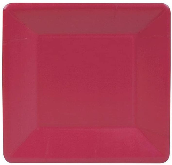 Caspari Square Paper Salad/Dessert Plates, Grosgrain Cranberry - 2 Packs (15372SP)