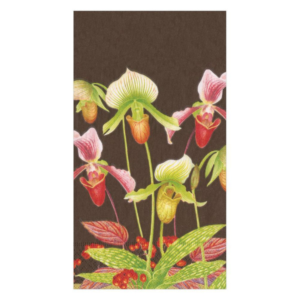 Caspari Paper Guest Towel Napkins, Slipper Orchid Chestnut - 2 Packs (16591G)