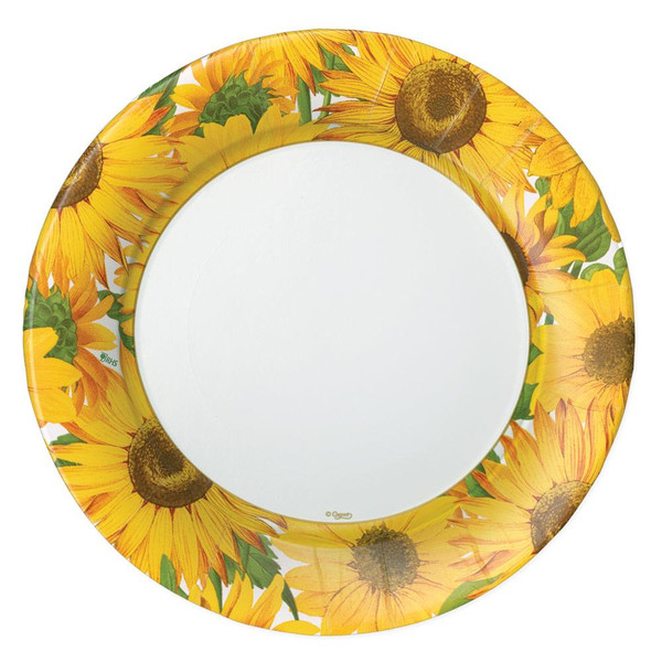 Caspari Round Paper Dinner Plates, Sunflowers, 2 Pack (16520DP)