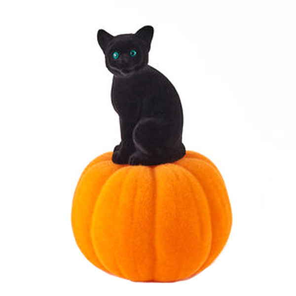 180 Degrees Flocked Figure, Cat on Pumpkin (WH0079)