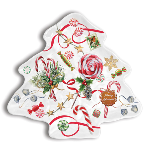 Michel Design Works Melamine Serveware Christmas Tree Plate, Peppermint (SWTP347)