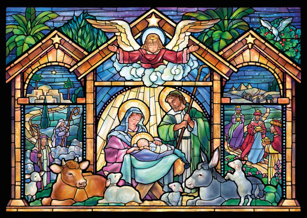 Vermont Christmas Company Boxed Christmas Cards, Stained Glass Nativity (BRWSTG)