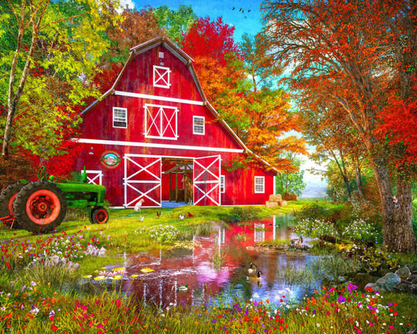 Vermont Christmas Company Jigsaw Puzzle, Autumn at the Old Barn (VC1195)