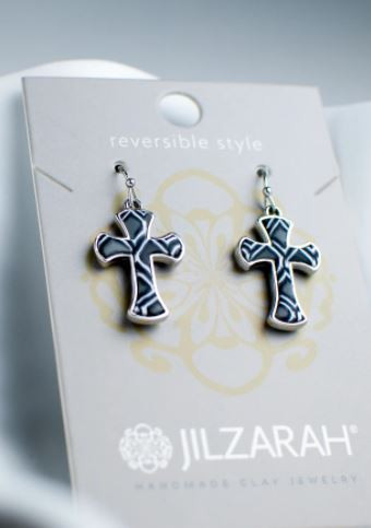 Jilzarah Black & White Reversible Cross Earrings