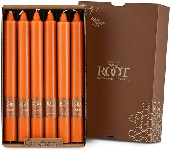 Root Smooth Arista 9" Unscented Candles,  Pumpkin, Box of 12 (89210)