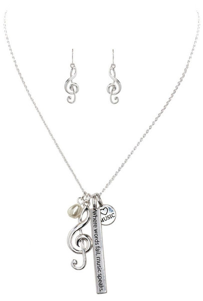Rain Silver Music Note Inspirational Charm Necklace Set
