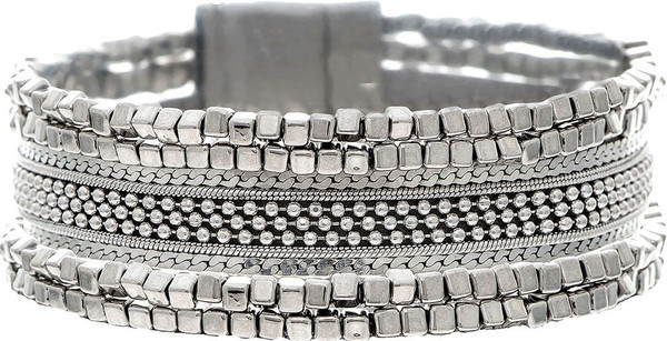Rain Silver Chunky Bead Chain Row Magnetic Clasp Bracelet