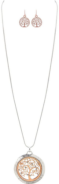 Rain Two Tone Filigree Swirls Tree Necklace Set
