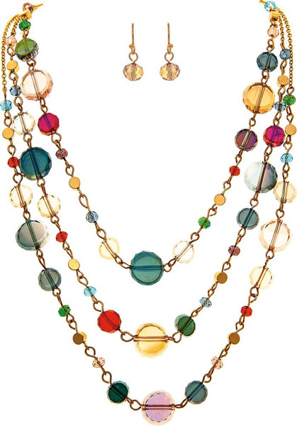 Rain Multi Fire Polish Bead Layer Necklace Set
