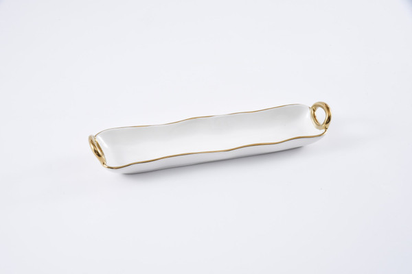 Pampa Bay, Golden Handles Cracker Tray, White/Gold (CER-2614-WG)