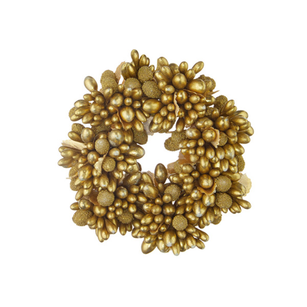 Raz Imports 4.5" Beaded Berry Mini-Wreath Candle Ring, Gold (4110105)