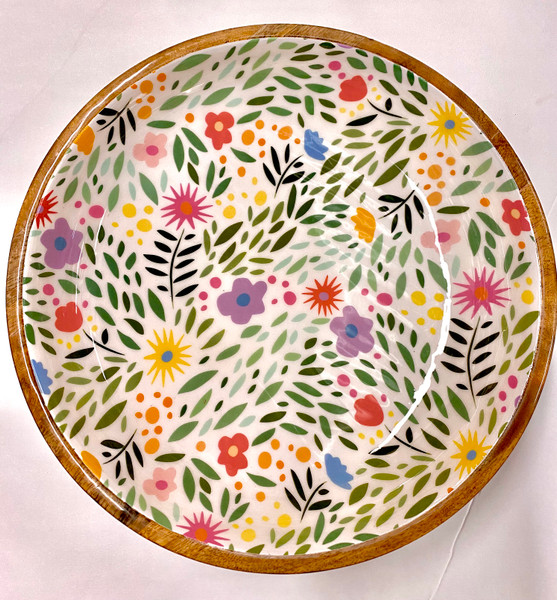 One Hundred 80 Degrees 12" Wood Bowl, Floral Shapes (SI0584B)