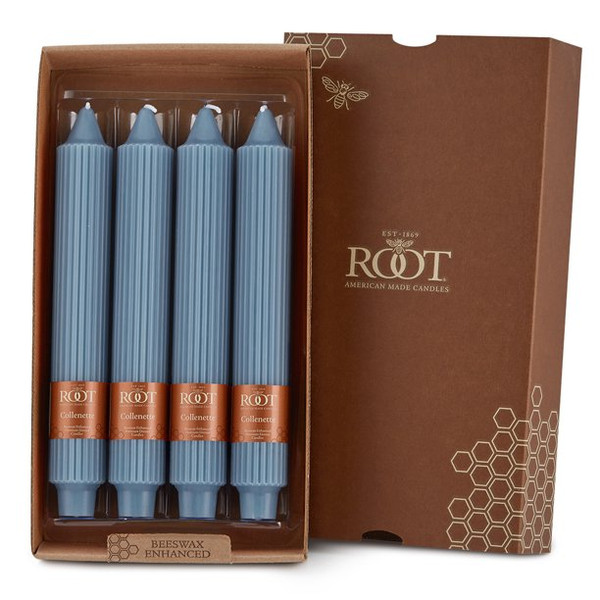 Root 9" Grecian Collenette Candles, Williamsburg Blue - Box of 4 (19433)