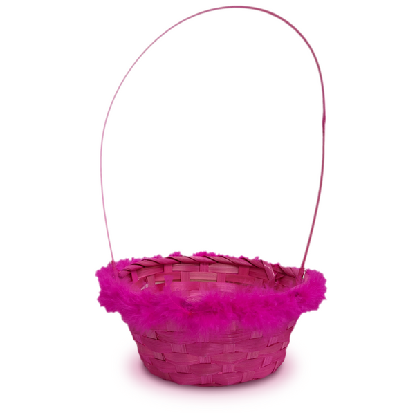 180 Degrees Bamboo Basket with Marabou, Pink (EM2047B)