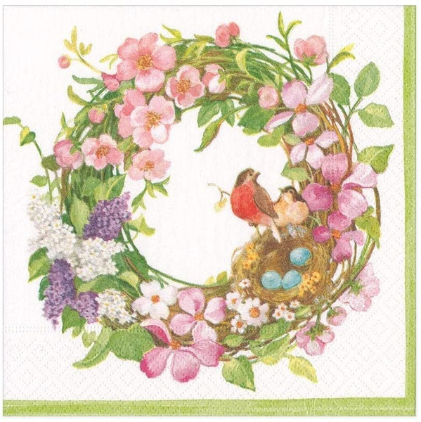 Caspari Paper Luncheon Napkins, Spring Wreath - 2 Packs (16860L)