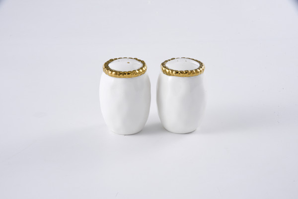 Pampa Bay Golden Salerno Salt & Pepper Shakers, White/Gold (CER-2616-WG)