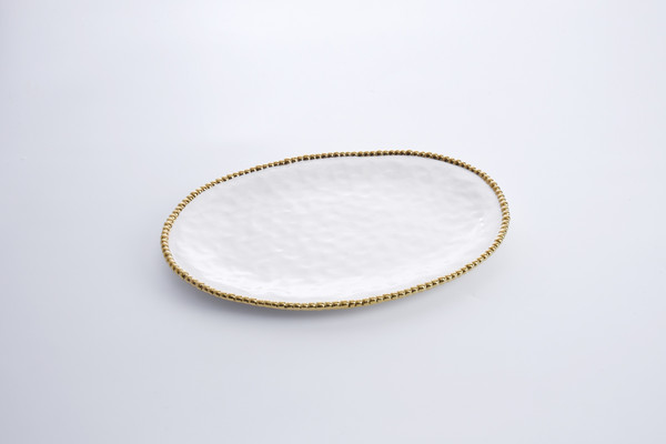 Pampa Bay Salerno Large Oval Platter, White/Gold (CER-1723-WG)