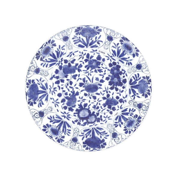 Caspari Round Paper Salad/Dessert Plates, Delft in Blue - 2 Packs (16830SP)