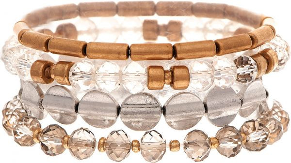 Rain Two Tone Grey Glass Bead Bracelet Set