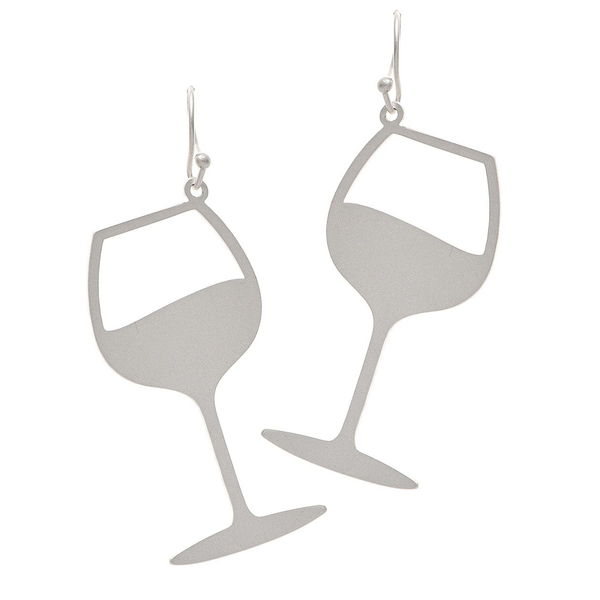 Rain Dangle Earrings, Wine Glass - Silver (E2745S)
