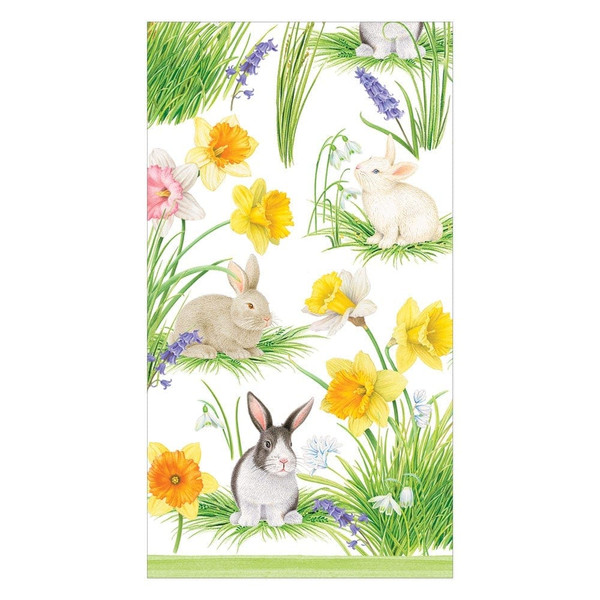 Caspari Paper Guest Towel Napkins, Bunnies and Daffodils - 2 Packs (16870G)