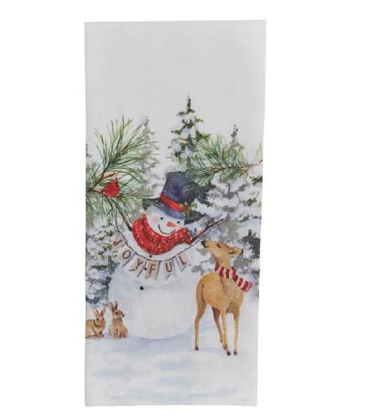 Park Designs Printed Dishtowel, Snowman With Deer And Rabbits (7499-687)