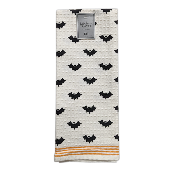 Design Imports India Halloween Printed Waffle Dishtowel, Bats (91240B)