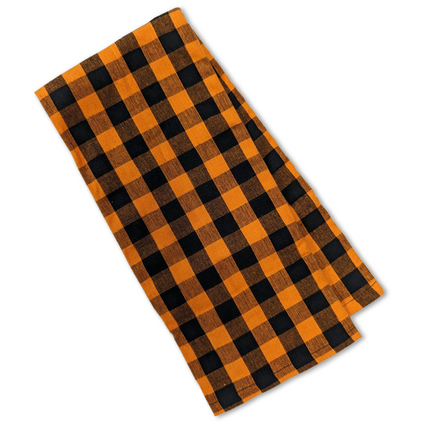 Design Imports India Witch Dishtowel, Black & Orange Plaid