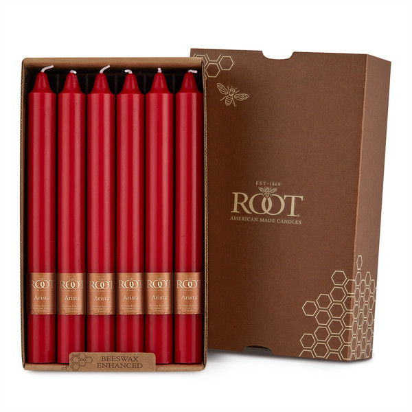 Root Smooth Arista 9" Unscented Candles, Red, Box of 12 (8968)