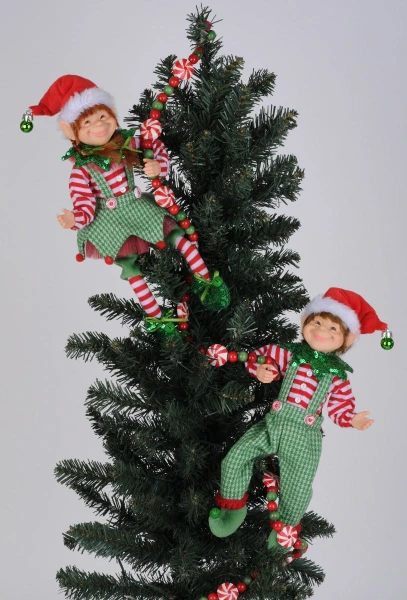 Karen Didion Green Check Posable Elves, Set of 2 (EF002)