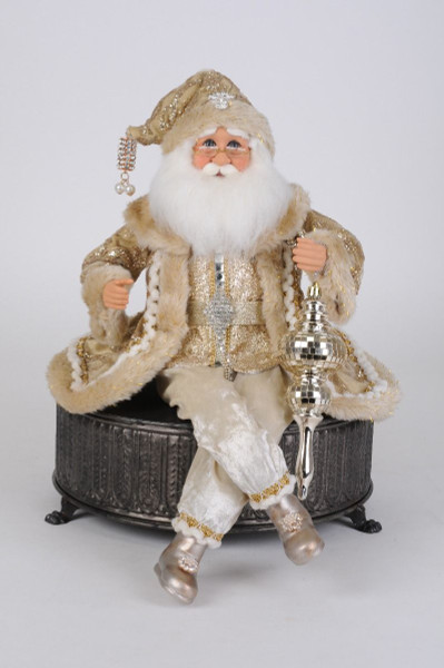 Karen Didion Velvety Cream and Gold Posable Santa, 18" (CC18-57)