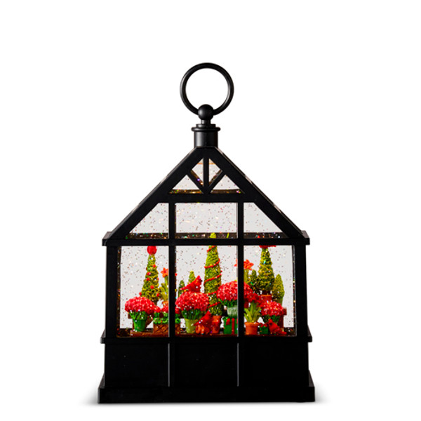 Raz Imports 9.5" Lighted Water Greenhouse, Christmas Flowers and Cardinals (4216945)