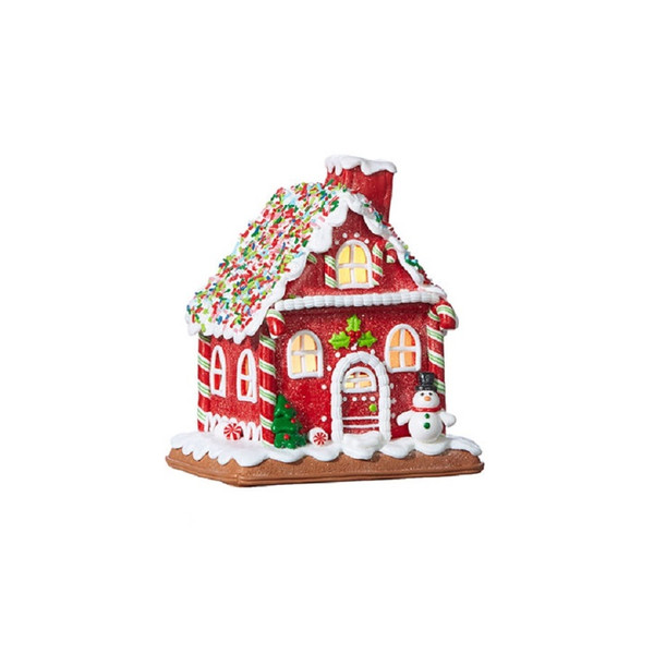 RAZ Imports 7.25" Gingerbread Lighted House - Red (4016097A)