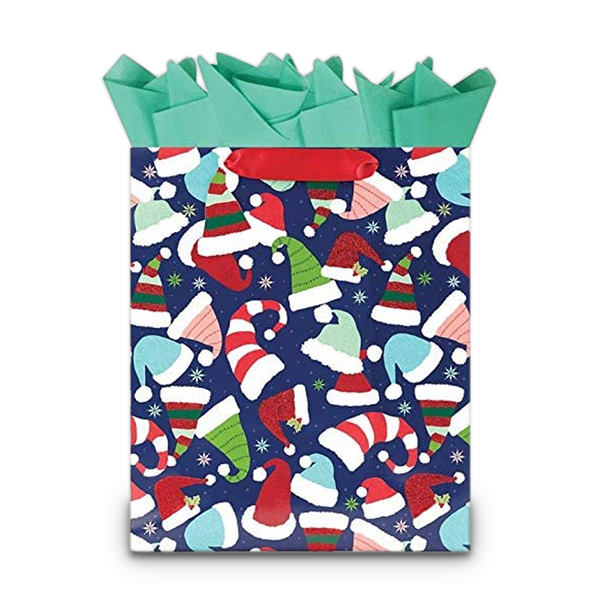 The Gift Wrap Company Jumbo Gift Bag, Holiday Hats