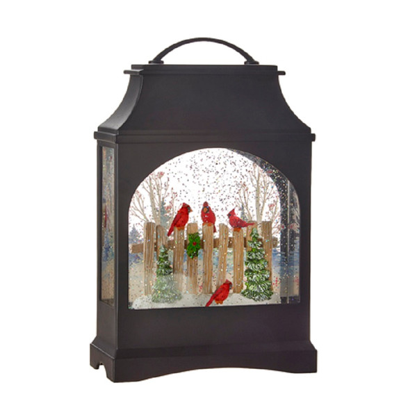 Raz Imports 11" Red Cardinals on Fence Lighted Water Lantern (4116304)