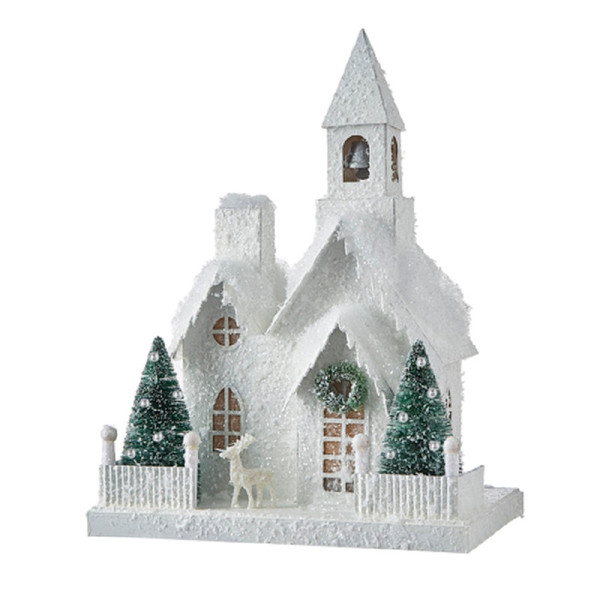 RAZ Imports 12" Flocked Steeple Lighted Church Figurine (4102270)