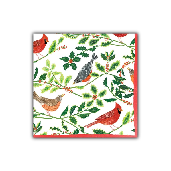 Caspari Paper Beverage Napkins, Songbirds & Holly - 2 Packs (17160C)