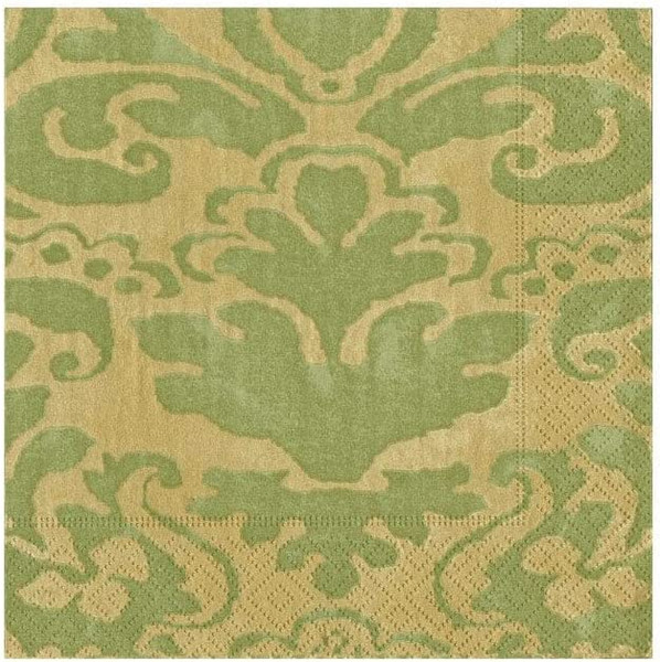 Caspari Paper Linen Beverage Napkins, Palazzo in Moss Green - 2 Packs (7968C)
